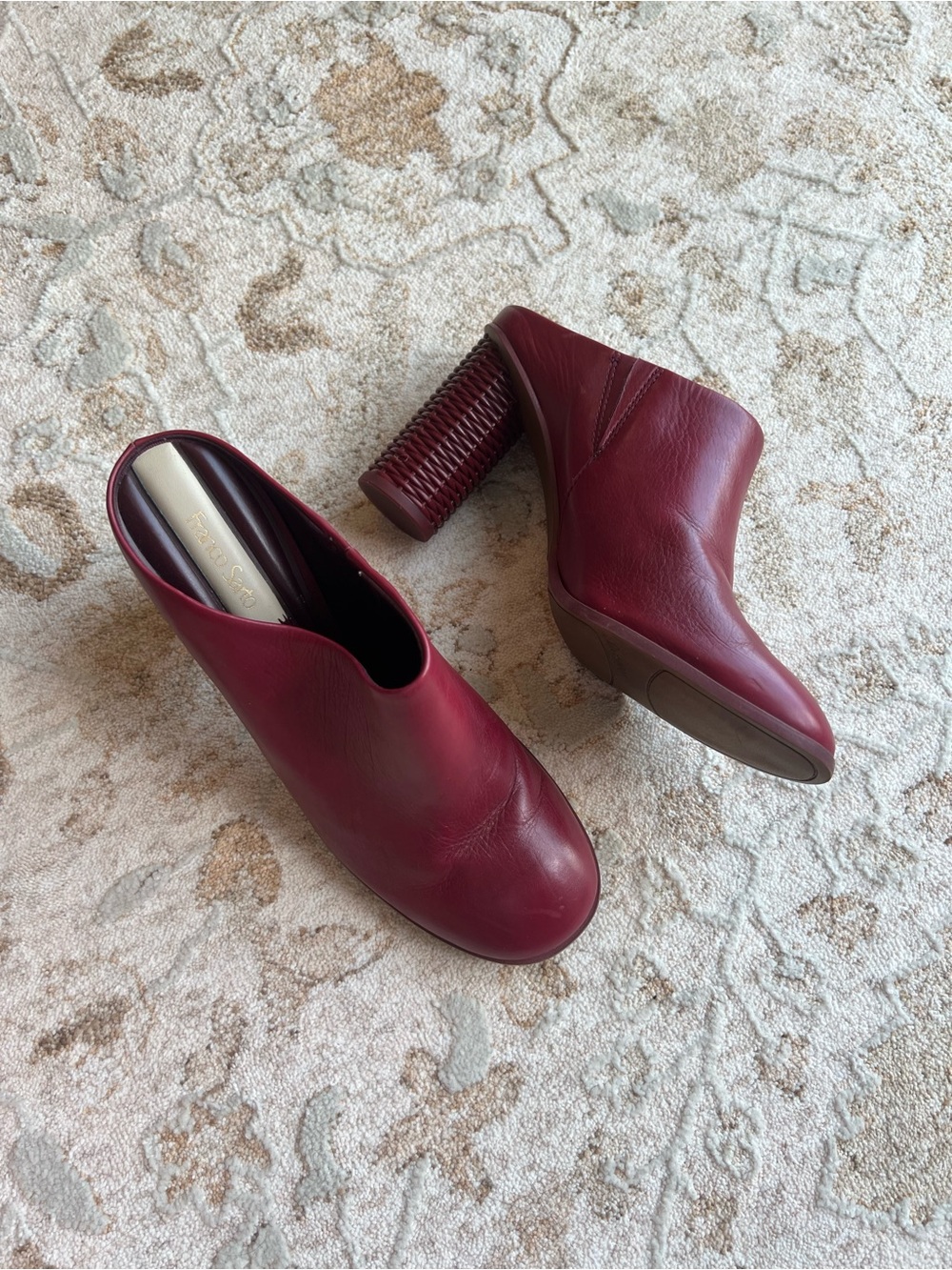 Raspberry Franco Sarto Leather Cindy Heeled Mules